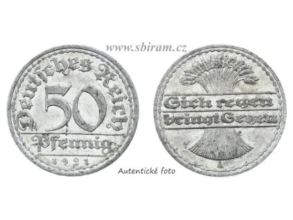 Německo, mince 50 Reichspfennig, 1921 A, stav -1/1-