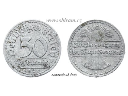 Německo, mince 50 Reichspfennig, 1920 D, stav -1/1-