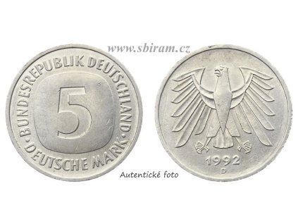 NSR, mince 5 Marka, 1992 D, stav 1/1