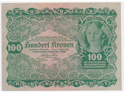 Rakousko, 100 Kronen, 1922, stav 2