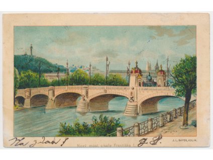 49 - Praha, Nový most císaře Františka I., litografie J. L. Bayer, 1901