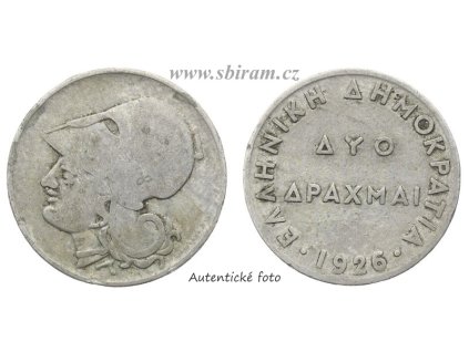 Řecko, mince 2 Drachma, 1926, stav 2/2...viz autentické foto