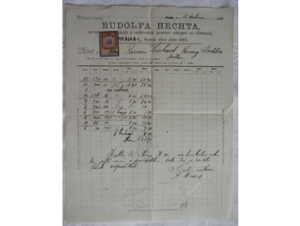 Praha, hlavičkový účet kloboučnictví Hechta, 1910