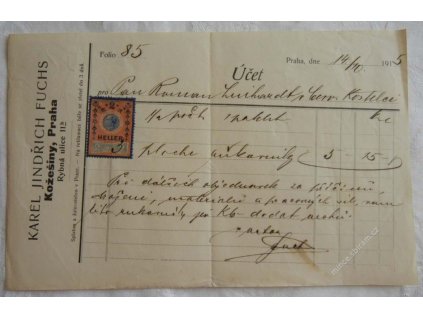 Praha, hlavičkový účet kožešiny Fuchs, 1915