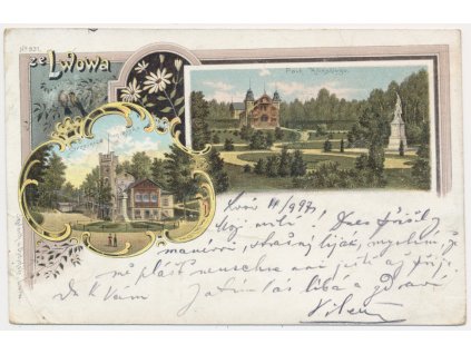 Ukrajina, Lwów (Lemberg), koláž, Strzelnica, Park Kilinskiego, cca 1897, lom v levém dolním růžku