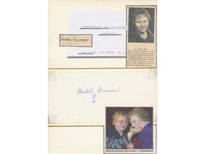 Zinnerová Markéta (1942), česká spisovatelka, sběratelský list s vl. podpisem