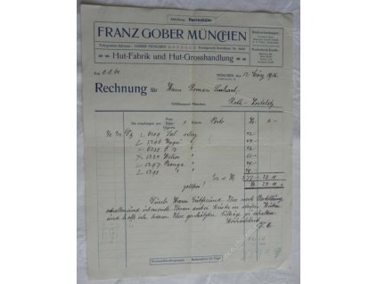 Hlavičkový účet firmy Franz Grober, Mnichov