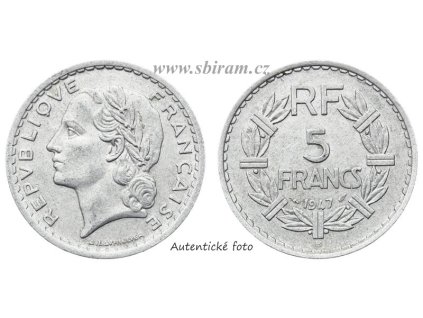 Francie, mince 5 Franků, 1947, stav 1/1...viz autentické foto