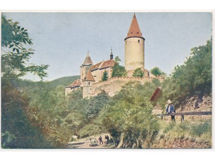 55 - Rakovnicko, Křivoklát, oživená partie u hradu, cca 1926