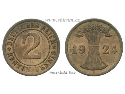 Německo, Výmarská republika, mince 2 Rentenpfennig, 1924, stav 1/1