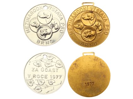 ČSSR, 2 ks AE medailí z Mezinárodní výstavy psů Brno 1977, průměry á 40 mm, stav 1/1
