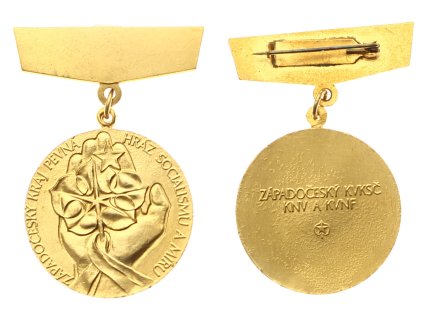 ČSSR, Zlatý stupeň Západočeského KVKSČ, průměr 30 mm, luxusní sběratelská jakost
