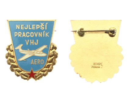 ČSSR, AE odznak nejlepší pracovník VHJ Aero, na rubu značeno výrobcem Zukov Praha 7, luxusní sběratelská jakost