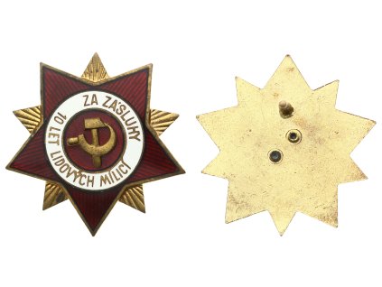 ČSSR, AE dekorace Za zásluhy lidových milicí, smalty, chybí šroub, jinak stav 1/1