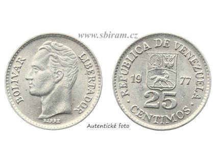 Venezuela, mince 25 Centimos, 1977, stav 1/1...viz autentické foto