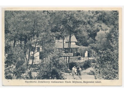 51 - Praha-západ, Bojov, oživená partie u Jiráčkovy restaurace Nade Mlýnem, cca 1930