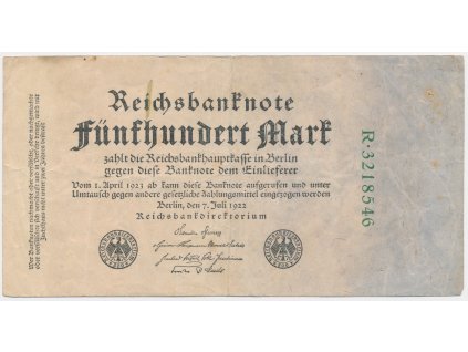Německo, 500 Marek, 1922, oběhový stav
