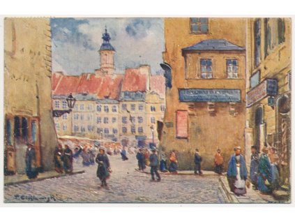 Polsko, Varšava (Warszawa), Salon Kulikowskiego, oživená ulice, cca 1914