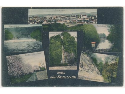 57 - Rychnovsko, Kostelec nad Orlicí, 6-ti záběr dominant města, cca 1911