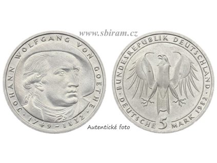 NSR, pamětní mince 5 Marka, 1982, Johann Wolfgang von Goethe, stav 1/1