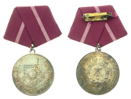 DDR, medaile za Za věrné plnění povinností v CO, stříbřený bronz, stuha, pěkná sběratelská jakost 1/1/1