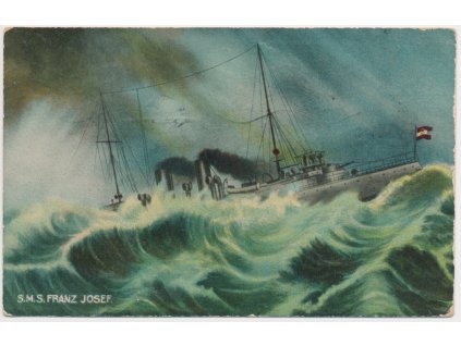 S. M. S. Franz Josef, loď na rozbouřeném moři, 1910