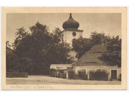 34 - Lounsko, Soběchleby, partie s kostelem sv. Jiří, cca 1947