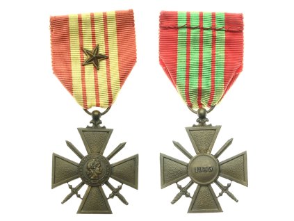 Francie, AE medaile Válečný kříž 1939 s meči , bronz, stuha s hvězdou, stav 1/1/1, hledané