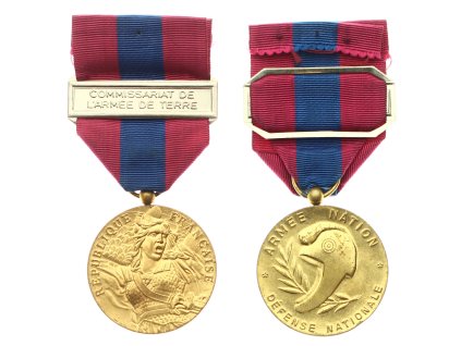 Francie, AE pamětní medaile Národní obrana - I. stupeň, stuha se štítkem Commissariat  de L´armee de Terre, stav 1/1/1