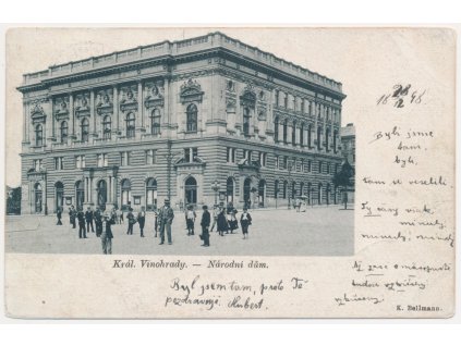49 - Praha, Vinohrady, oživená partie před Národním domem, cca 1898