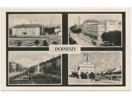 Slovensko, Poprad, 4 okénkový záběr dominant města, cca 1950
