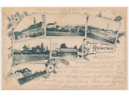 54 - Příbramsko, Rožmitál pod Třemšínem, 6-ti záběrová koláž, mj. Nádraží, Hutě...,1899