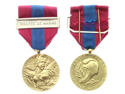 Francie, AE pamětní medaile Národní obrana - I. stupeň, stuha se štítkem Troupes de Marina (námořnictvo), stav 1/1/1