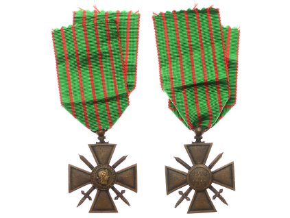 Francie, AE medaile Válečný kříž 1914/1918 s meči, bronz, stuha bez hvězdy, stav 1/1/1, hledané