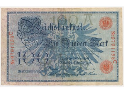Německo, 100 Marek, 1908, oběhový stav