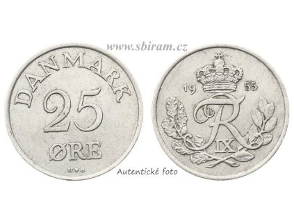 Dánsko, mince 25 Öre, 1955...viz autentické foto