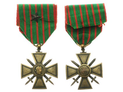 Francie, AE medaile Válečný kříž 1914/1918 s meči, bronz, stuha s hvězdou, stav 1/1/1