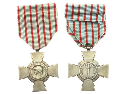 Francie, AE medaile Válečný kříž bojovníků 1914/1918, bronz, stuha bez hvězdy, stav 1/1/1