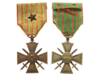 Francie, AE medaile Válečný kříž 1914/1918 s meči, bronz, stuha s hvězdou, stav 1/1/1