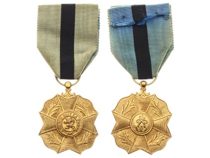 Belgie, Královský Řád Leopolda II., zlatý stupeň, stuha, stav 1/1/1