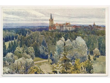 51 - Praha-západ, Průhonice, pohled na zámek a okolí, cca 1913