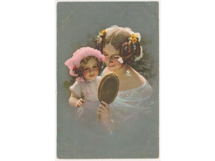 Námětová koláž, Maminka s holčičkou a zrcátkem, cca 1922
