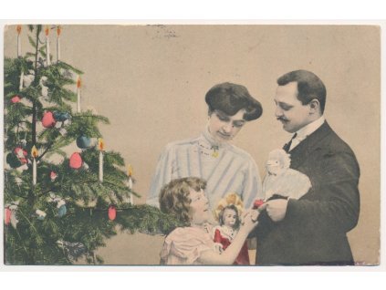 Vánoční přání, Rodina u vánočního stromečku, cca 1905