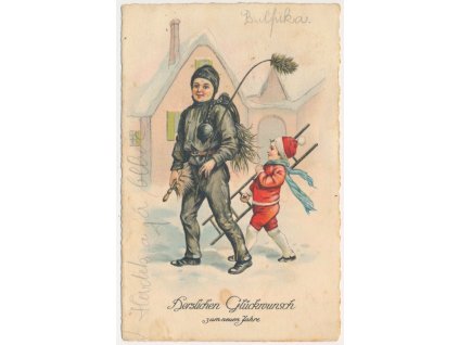 Novoroční přání, Kominík s pomocníkem, cca 1932