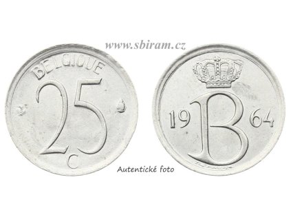 Belgie, mince 25 Centimes, 1964...viz autentické foto