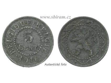 Belgie, mince 5 Centimů, 1916...viz autentické foto