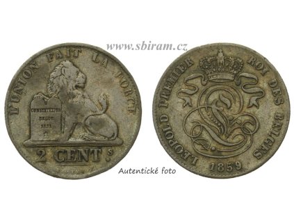 Belgie, mince 2 Centimy, 1859...viz autentické foto