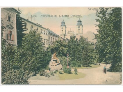 Rakousko, Linz (Linec), Promenade m. d. Stifter Denkmal, cca 1906