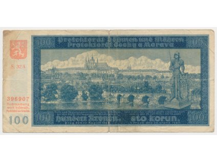 Protektorát, 100 K, 1940, série A, neperforovaná, oběhový stav