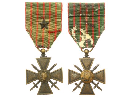 Francie, AE medaile Válečný kříž 1914/1918 s meči, bronz, stuha s hvězdou, stav 1/1/1